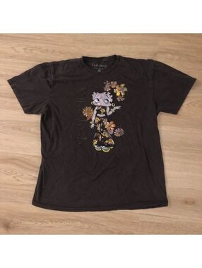 BETTY BOOP Y2K VINTAGE STYLE BROWN HIPPIE FLORAL JAPANESE T SHIRT ADULT SZ LARGE